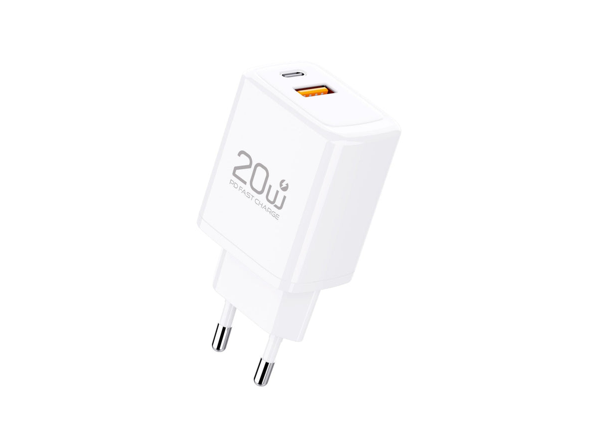 Techancy Carregador TA2825 PD3.0 20W com Duas Portas USB-C e USB-A Compativel com Diversos Telemoveis e Tablets